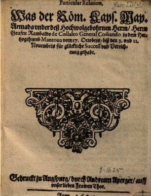 Particular-Relation was der Röm. Kays. May. Armada ... in ... Mantona für glückliche Success gehabt