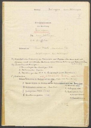 Fragebogen und 2 Karten Jesingen, Kreis Nürtingen (zuvor OA Kirchheim)