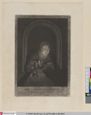 [Eine junge Frau vor einem Fenster mit einer brennenden Lampe; Girl with a lamp]