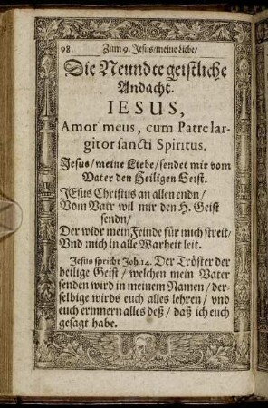 Die Neundte geistliche Andacht. Jesus, Amor meus, cum Patre largitor sancti Spiritus.