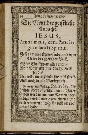 Die Neundte geistliche Andacht. Jesus, Amor meus, cum Patre largitor sancti Spiritus.