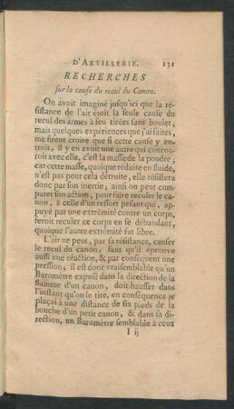 Recherches sur la cause du recul du Canon