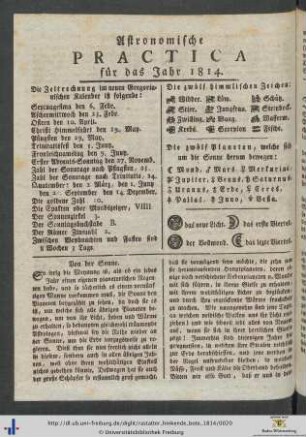 Astronomische Practica für das Jahr 1814.