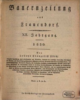 Bauern-Zeitung aus Frauendorf. 1830 = Jg. 12
