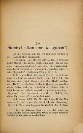 Kindheit Jesu, ein englisches Gedicht aus dem 14. Jahrhundert : 1, Verhältnis der Handschriften