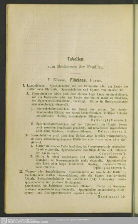 Tabellen zum Bestimmen der Familien