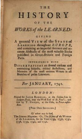 The history of the works of the learned. 1742,1