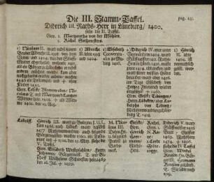 Die III. Stamm-Taffel. Diderich III. Raths-Herr in Lüneburg/ 1400. /pag.235.