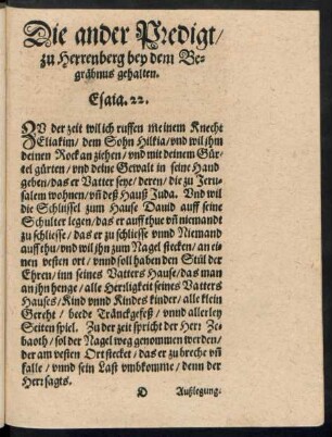 Die ander Predigt/ zu Herrenberg bey dem Begräbnus gehalten.