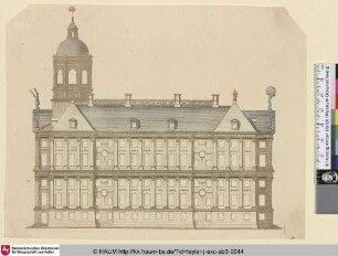 [Blick auf die Nordfassade des Amsterdamer Rathauses; Façade of the Northside of the Townhall; Zijgevel van het Stadhuis te Amsterdam]