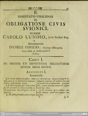 II. Dissertatio Upsaliensis de Obligatione Civis Svionici