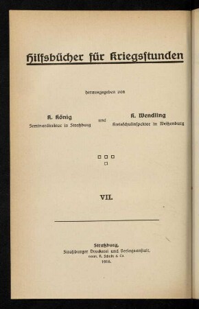 Hilfsbücher für Kriegsstunden