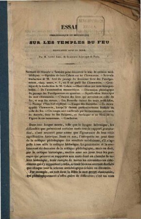 Essai philologique et historique sur les temples du feu mentionnés dans la Bible