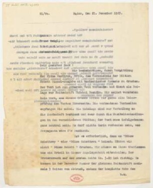 Brief an Bruno Weigl : 21.12.1927