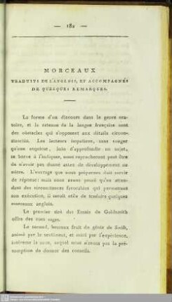 Morceaux Traduits De L´Anglois, Et Accompagnés De Quelques Remarques