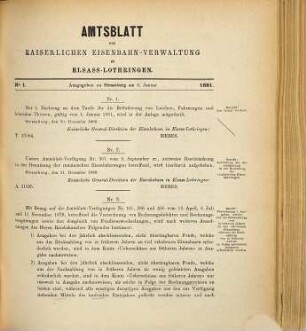 Amtsblatt der Kaiserlichen Eisenbahn-Verwaltung in Elsaß-Lothringen. 1881, 1881