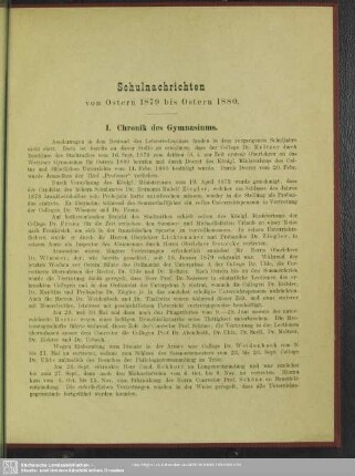 Schulnachrichten von Ostern 1879 bis Ostern 1880