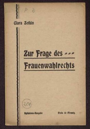 Clara Zetkin: Zur Frage des Frauenwahlrechts (Verlag: Buchhandlung Vorwärts, Berlin)
