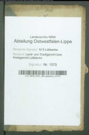 Erblasser: Reck, Lisette von der, geb. von Vincke: