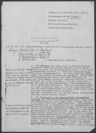 Weilimdorf: Pfarrbericht 1938