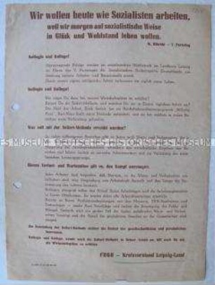 Propagandaflugblatt des FDGB zur Erhöhung der Arbeitsproduktivität