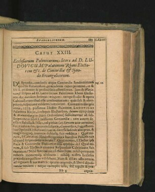 Caput XXIII. Ecclesiarum Polonicarum litera ad D. Ludovicum Palatinum Rheni Electorem ...