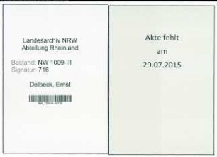 Entnazifizierung Ernst Delbeck , geb. 14.03.1907 (Amtsgerichtsrat)