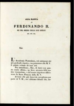 Alla Maesta Di Ferdinando II. Re Del Regno Delle Due Sicilie etc. etc. etc.