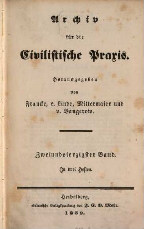 Archiv für die civilistische Praxis. 42, 42. 1859