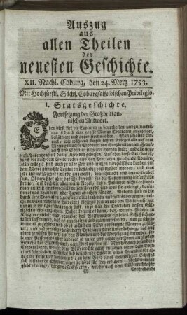 XII. Nachlese. Coburg, den 24. Merz. 1753.