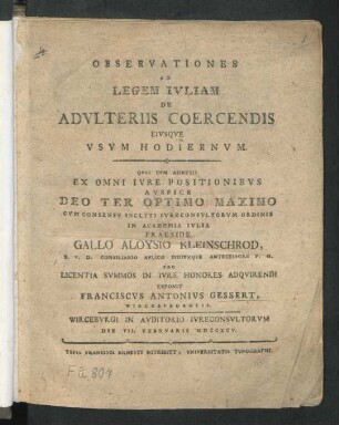 Observationes Ad Legem Iuliam De Adulteriis Coercendis Eiusque Usum Hodiernum
