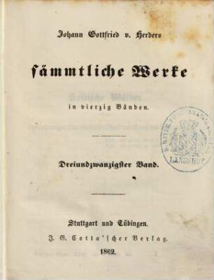 Johann Gottfried v. Herders sämmtliche Werke : in vierzig Bänden, 23. Zur schönen Literatur und Kunst ; 11