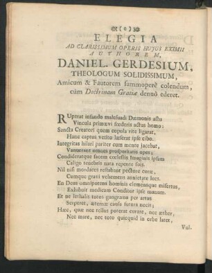 Elegia Ad Clarissimum Operis Hujus Eximii Authorem Daniel. Gerdesium, ...