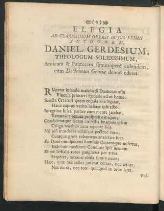 Elegia Ad Clarissimum Operis Hujus Eximii Authorem Daniel. Gerdesium, ...