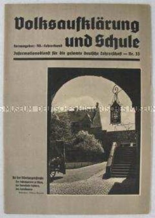 Nationalsozialistische Fachzeitschrift für Lehrer "Volksaufklärung und Schule" u.a. mit einem Beitrag zur Herkunft und Bedeutung von Namen (Onomastik)