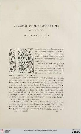 2. Pér. 19.1879: Portrait de monseigneur Pie : Évêque de Poitiers, gravé par M. Gaillard