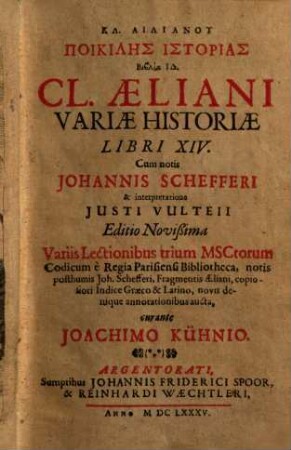 Kl. Ailianu Poikilēs Historias Biblia 14 : = Cl. Aeliani Variae Historiae