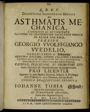 Dissertatio Inauguralis Medica De Asthmatis Mechanica