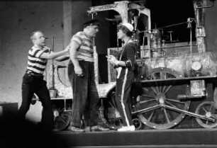 Szenenbilder aus "Noch zehn Minuten bis Buffalo" von Günter Grass und "Die große Wut des Philipp Hotz", Schwank von Max Frisch. Werkstatt Schillertheater Berlin, 1959