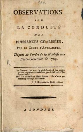 Observations sur la conduite des puissances coalisées