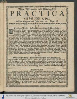 Neue Astronom- und Astrologische Practica auf das Jahr 1758.