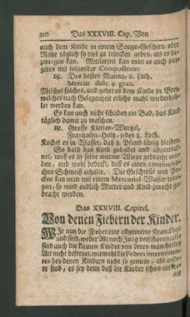 Das XXXVIII. Capitel. Von denen Fiebern der Kinder