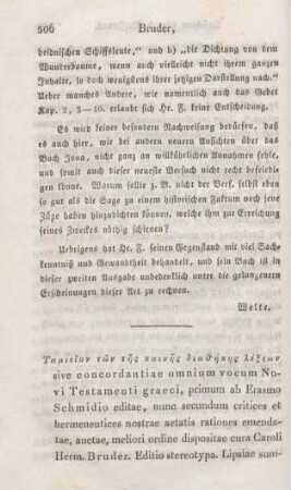 506-515 [Rezension] Tamieion tōn tēs kainēs diathēkēs lexeōn sive Concordantiae omnium vocum Novi Testamenti Graeci