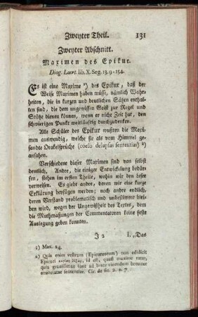 Zweyter Abschnitt. Maximen des Epikur.