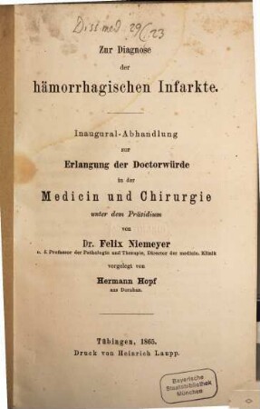 Zur Diagnose der hämorrhagischen Infarkte : Inaug. Abh.