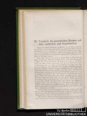 III. Vergleich des preussischen Maasses mit dem englischen und französischen.