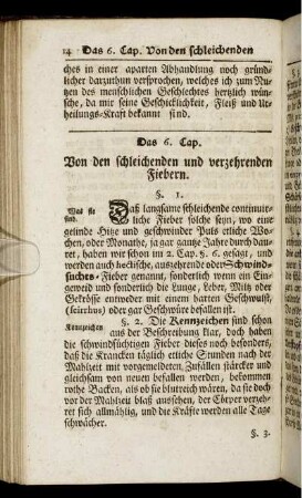Das 6. Cap. Von den schleichenden und verzehrenden Fiebern.