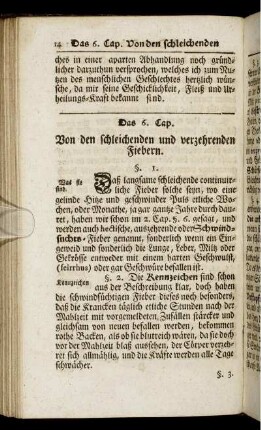 Das 6. Cap. Von den schleichenden und verzehrenden Fiebern.
