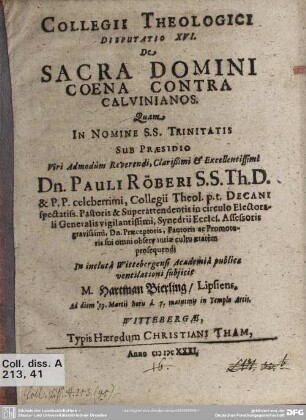16: De sacra domini coena contra calvinianos