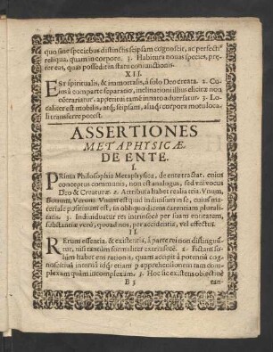 Assertiones Metaphysicae.